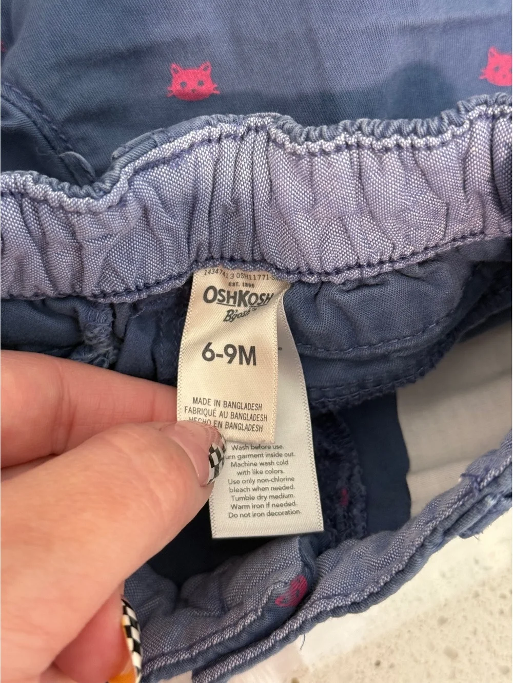OshKosh B'gosh Navy Blue Baby Shorts with Pink Cat Print Size 6-9M